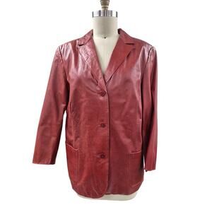 Lord & Taylor Leather Jacket sz 1X Red Orange Academia Preppy Vtg Y2K Capsule